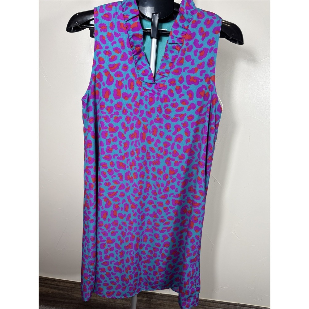 FSL + Apparel Womens Large Dress‎ Animal Print Ruffle V Neck Sleeveless